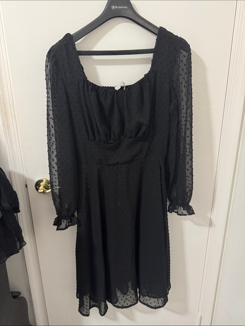Black Pin Dot Tie Back Long Sleeve Dress